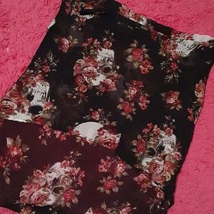 Hot Topic Skull and Roses Sheer Top